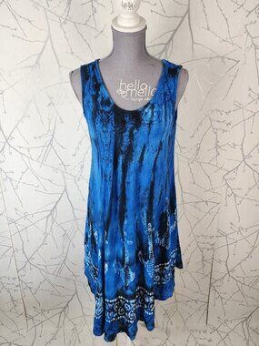 Fiori Tie Dye Anchor Block Print Round Neck Flowy Swing Dress